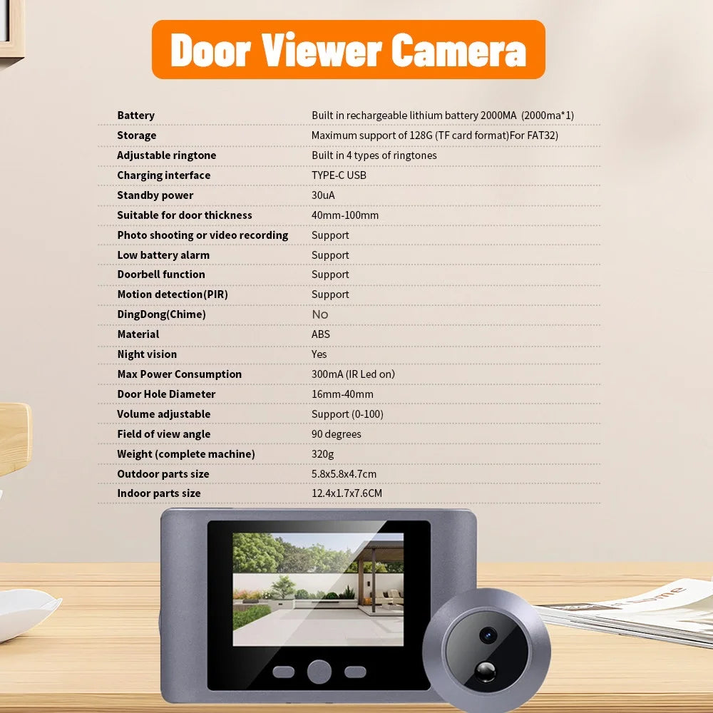 Security House Wireless Doorbells 480P Video Digital Door Peephole With 2.8 inch Screen Ring bell