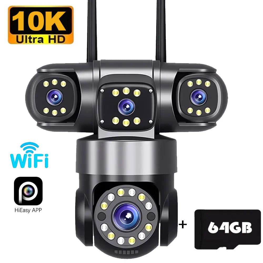 10K 20MP Home Security Outdoor WiFi Camera 4 Lens 4 Screen 360° 16X Zoom CCTV Wireless Surveillance PTZ Cam Security Protection