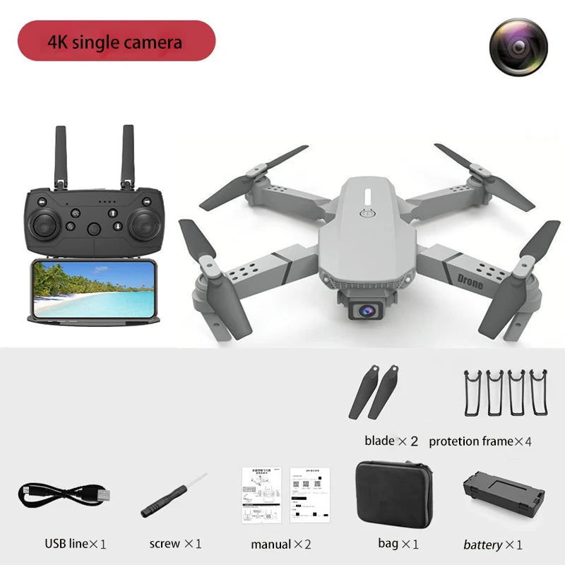 Drone Foldable Wings, Dual Cameras for Aerial Photography, 360° Rotation, One-Click Takeoff, Portable Rechargeable Battery