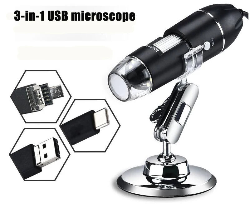1600X 1000X USB Microscope Handheld Portable Digital Microscope USB Interface Electron Microscopes with 8 LEDs with Bracket
