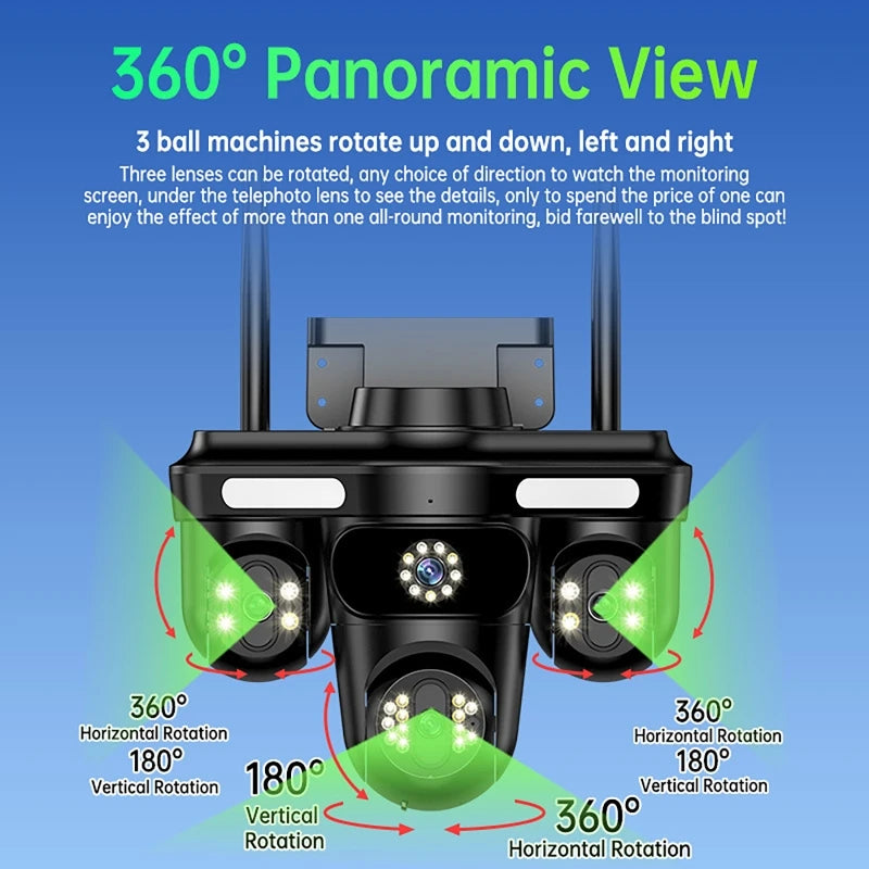 Intelligent Surveillance Camera Auto Tracking Three Screen Three Lens 12MP HD WIFI IP Camera IP66 Waterproof CCTV Security Cam