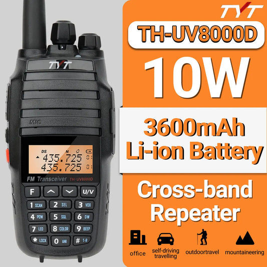 TYT TH-UV8000D Walkie Talkie 10W Dual Band 144-148/420-450MHz Cross Band Repeater Radio FM Amateur Two Way Ham Radio