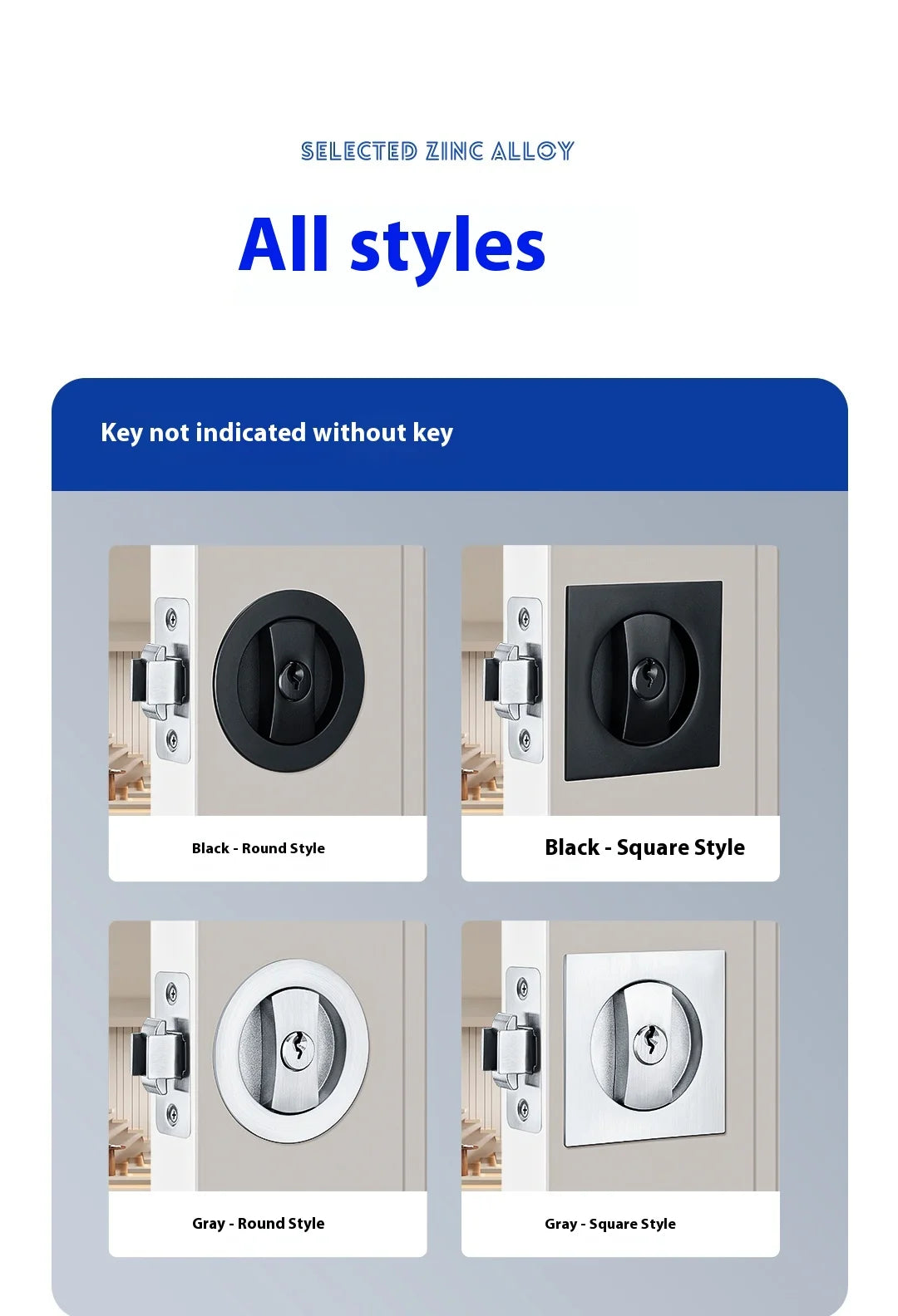 Slider door lock; square sliding door lock for home bedroom and bathroom with double hooks