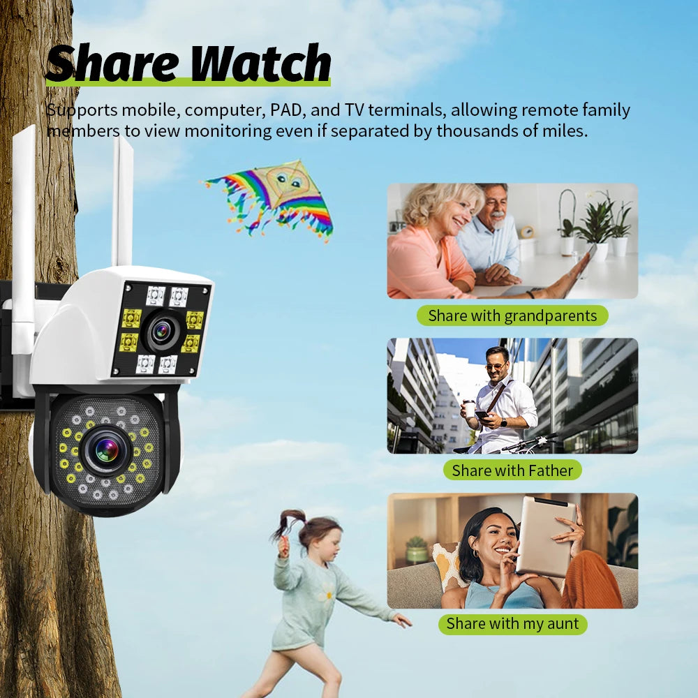 4K 8MP WiFi Security Camera Outdoor 1080P Dual Lens Dual Screen Camera Ai Human Automatic Tracking CCTV Dual Lens Camera