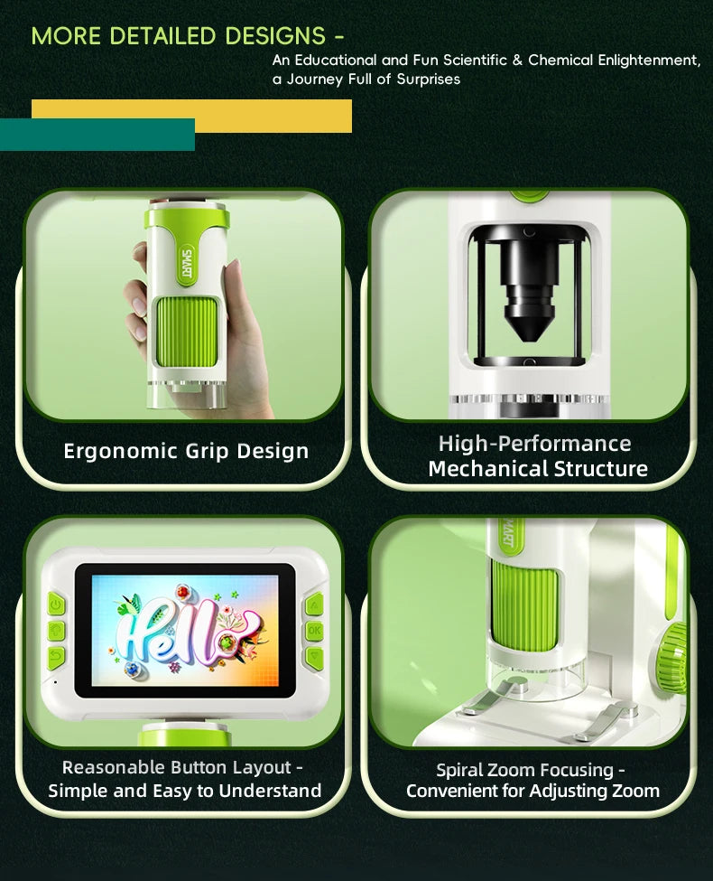 Microscope for Kids Children Microscope with 3.97 Inch Screen 1600x Zoom Mini Handheld Microscope Camera Christmas Birthday Gift