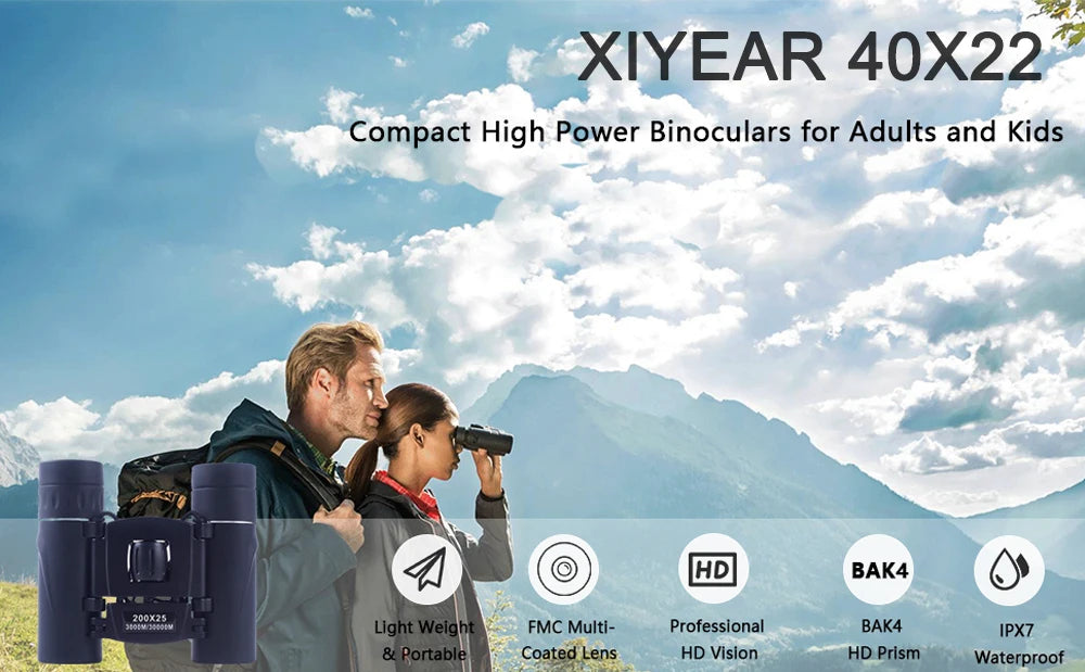 40x22 HD Powerful Binoculars 2000M Long Range Folding Mini Telescope BAK4 FMC Optics For Hunting Sports Outdoor Camping Travel