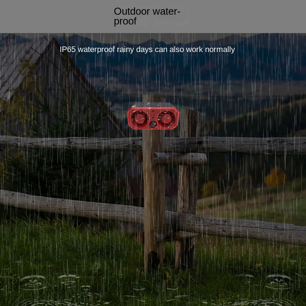 Solar alarm high power dual horn alarm light infrared induction flashing red and blue light animal repeller