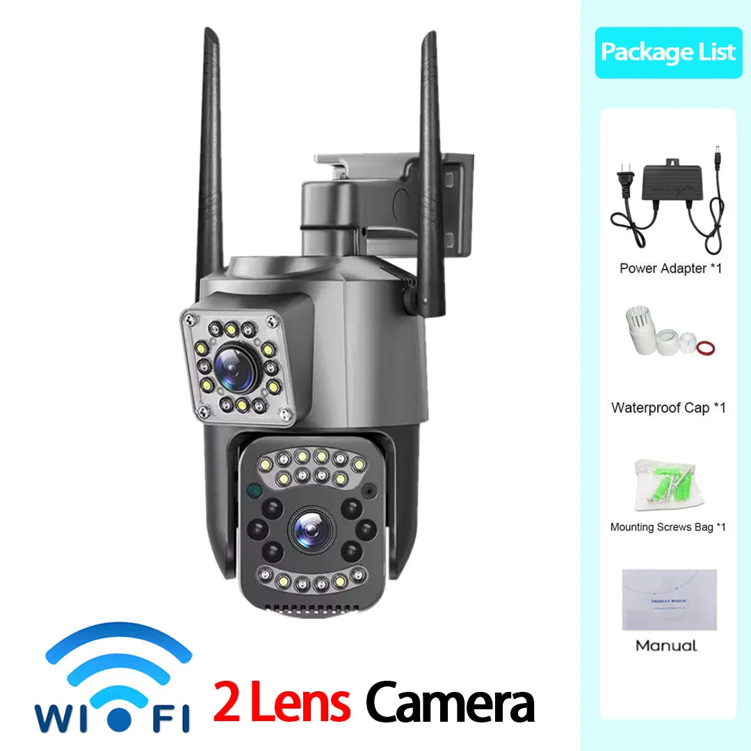 WiFi Security Camera IP 12MP 6K External Outdoor Surveillance Cctv Triple Lenses Triple Screens Wireless Night Vision Cameras