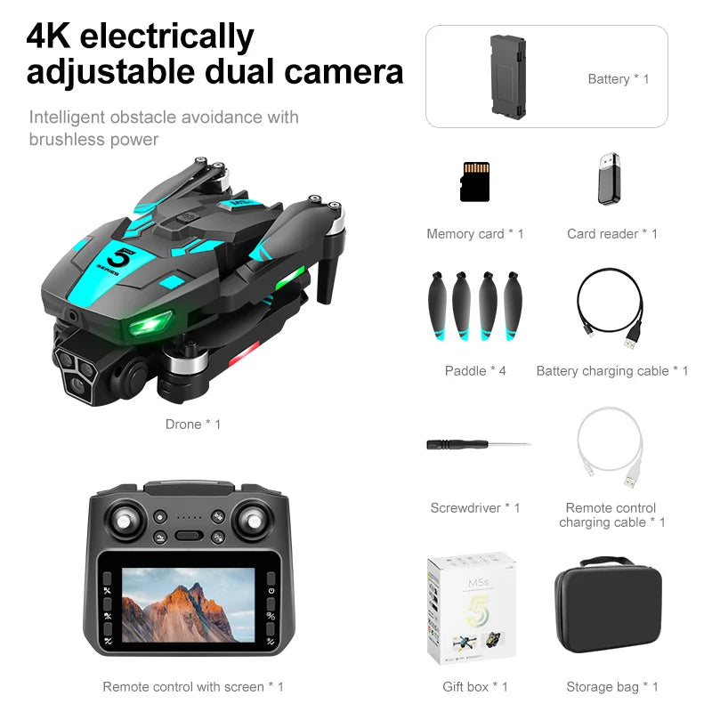 New M5s Drone Features Gradient Flowing Lights Dual Cameras Obstacle Avoidance Screen Control And Aerial Photography