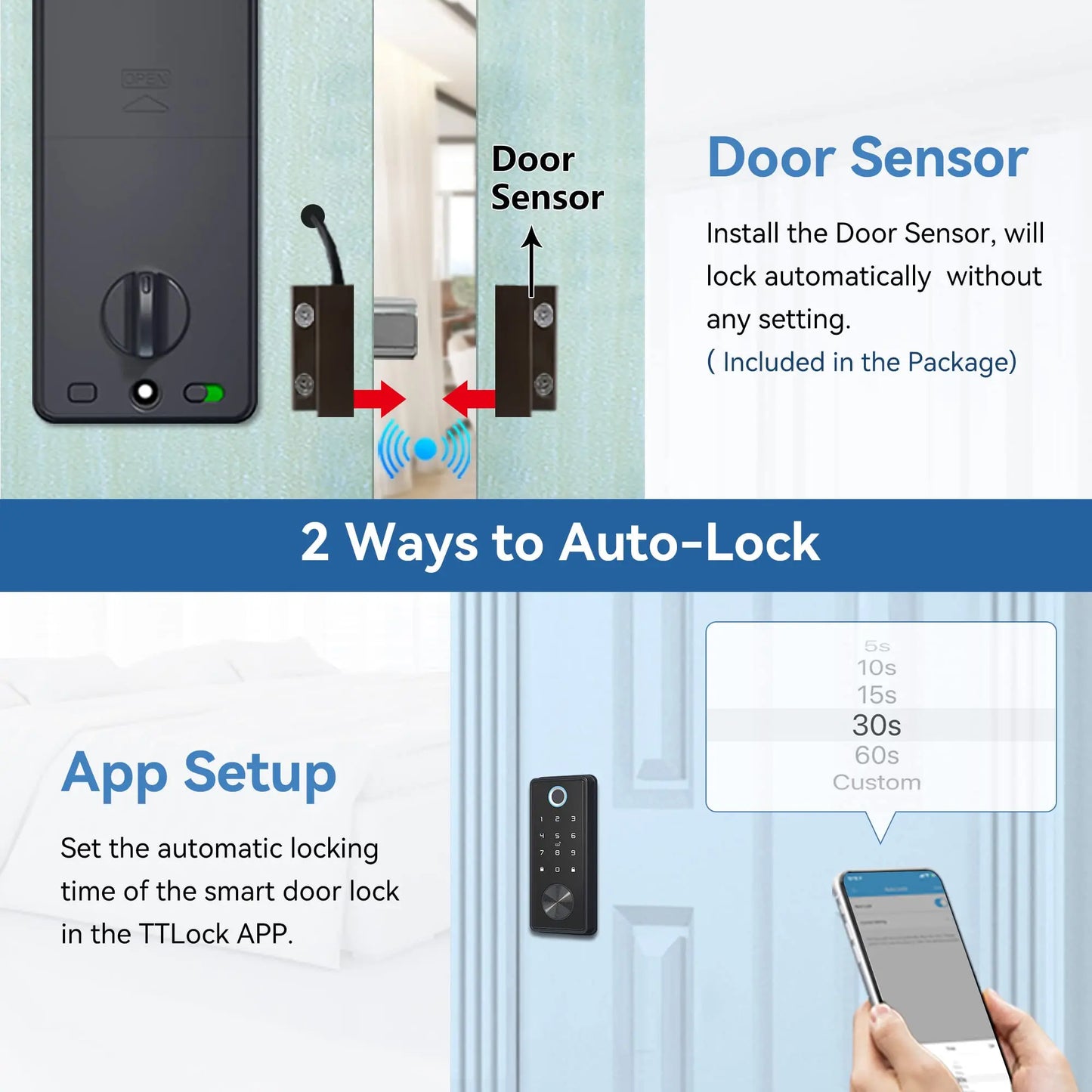 Smart Deadbolt Locks for Front Door Alexa WiFi TTlock App Biometric Fingerprint keyless Entry Keypad door lock with Gateway