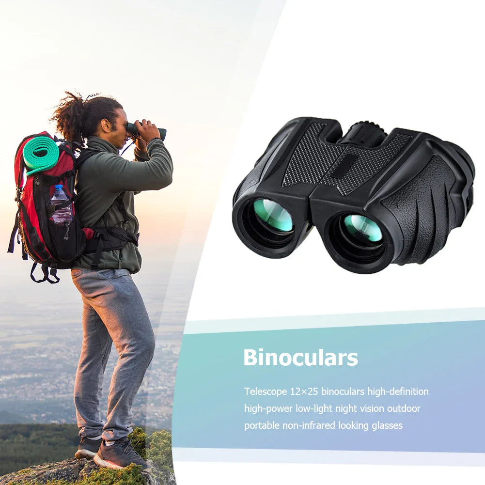 Binoculars 10X25 HD Mini Portable Telescope BAK4 FMC Coated Telescope Outdoor Bird Watching Hunting Travel Camping Ball Game