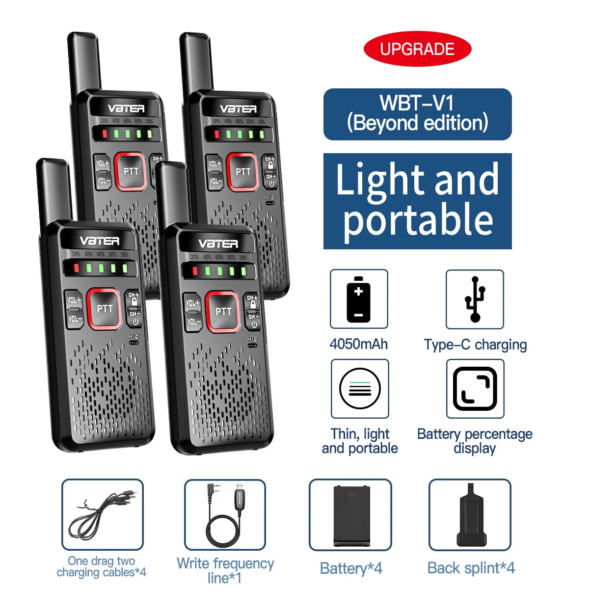 WBT-V1 Handheld Analog Two-Way Walkie-Talkie with High-Power Mini FM Radio for Remote Sites Hotels Small Cars 5km Talk Ran