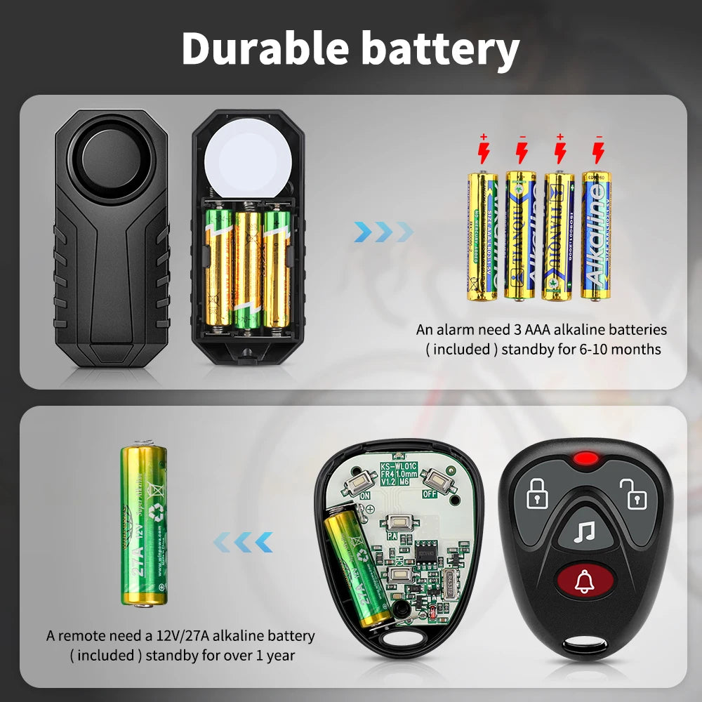 Awapow Bicycle Alarm 113dB Waterproof Motorcycle Security Burglar Wireless Remote Control Electric Scooter Bike Anti theft Alarm