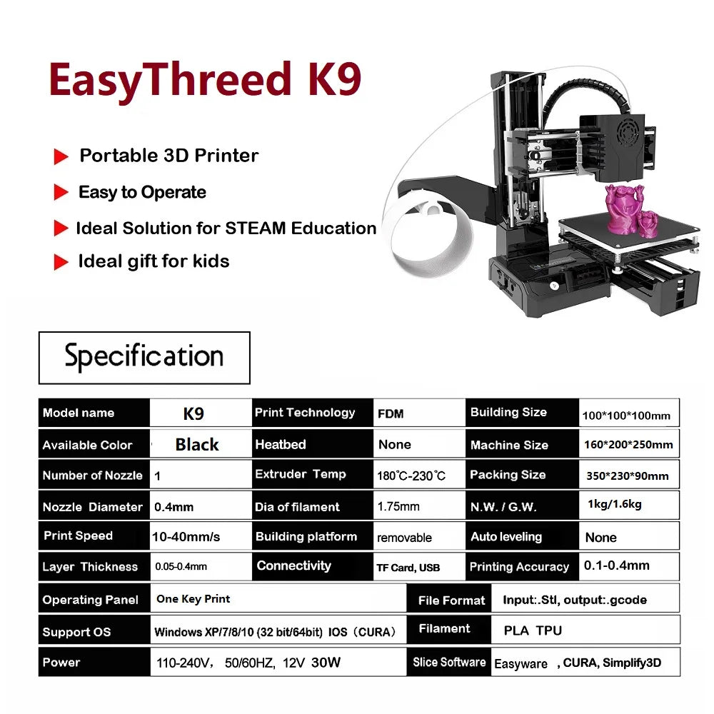 Easythreed 3D Printer K9 Easy To Use One-click Print Mainboard With Magnetic Build Platform Desktop Mini Printer K7 For Beginner