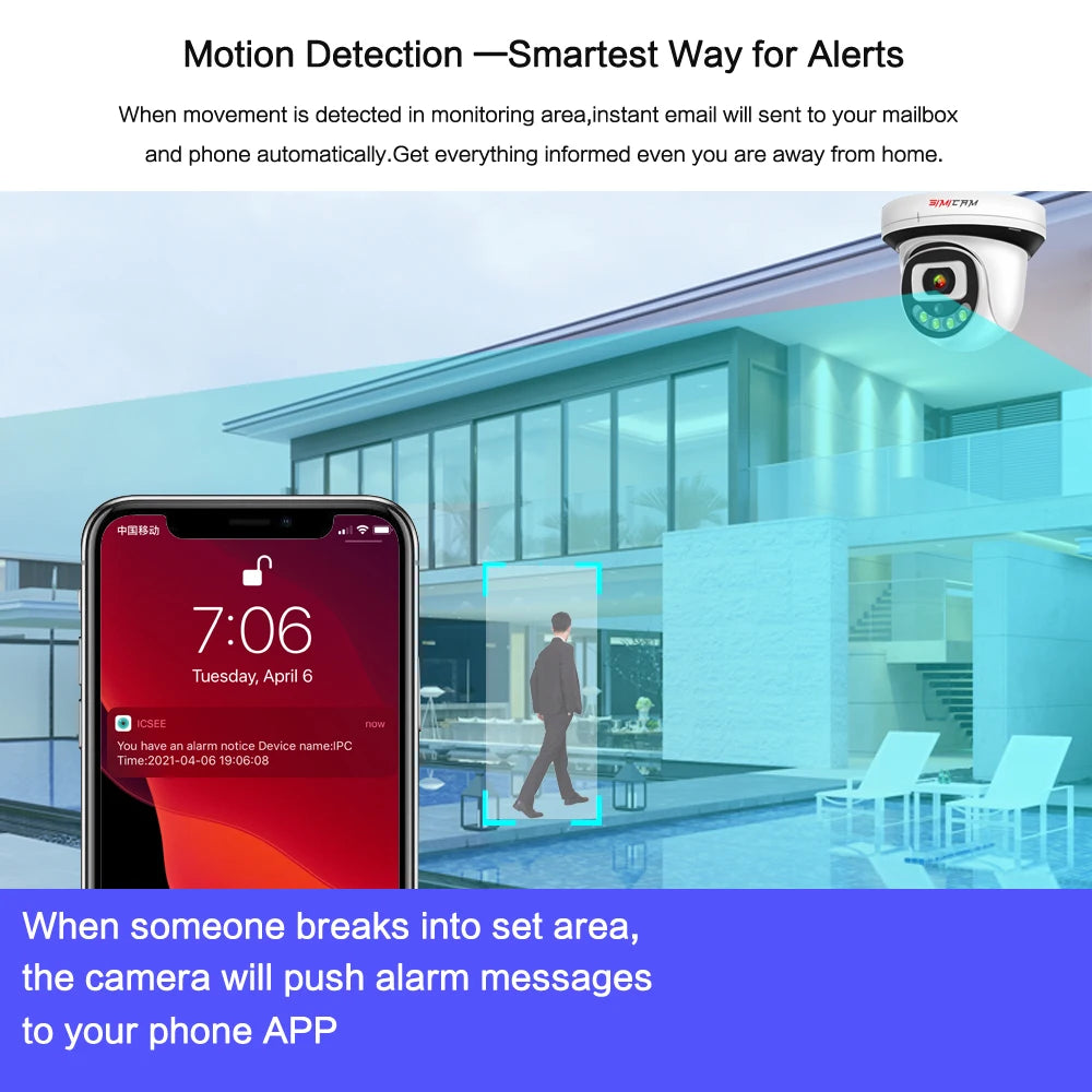 SIMICAM 4K Security IP Camera Surveillance POE/12V 8MP/5MP/4MP Witch Two Way Audio Color Night Vision Onvif AI Smart Alarm Xmeye