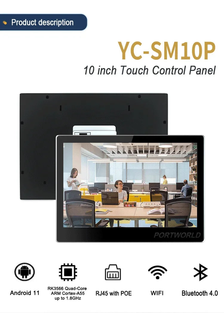 Smart Home Automation 10 Inch IPS Touch Screen Landscape Display Android AIO POE Tablet Inwall Mount