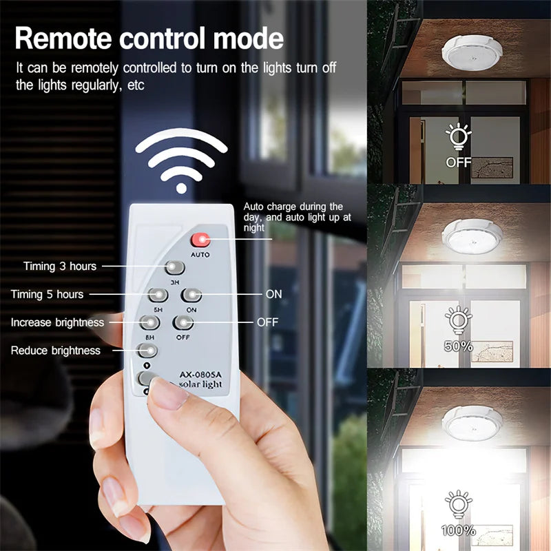 Solar Outdoor Ceiling Lights LED Security Lights with Remote Control Waterproof Solar Flood Wall Lights for Garden Ceiling lamps