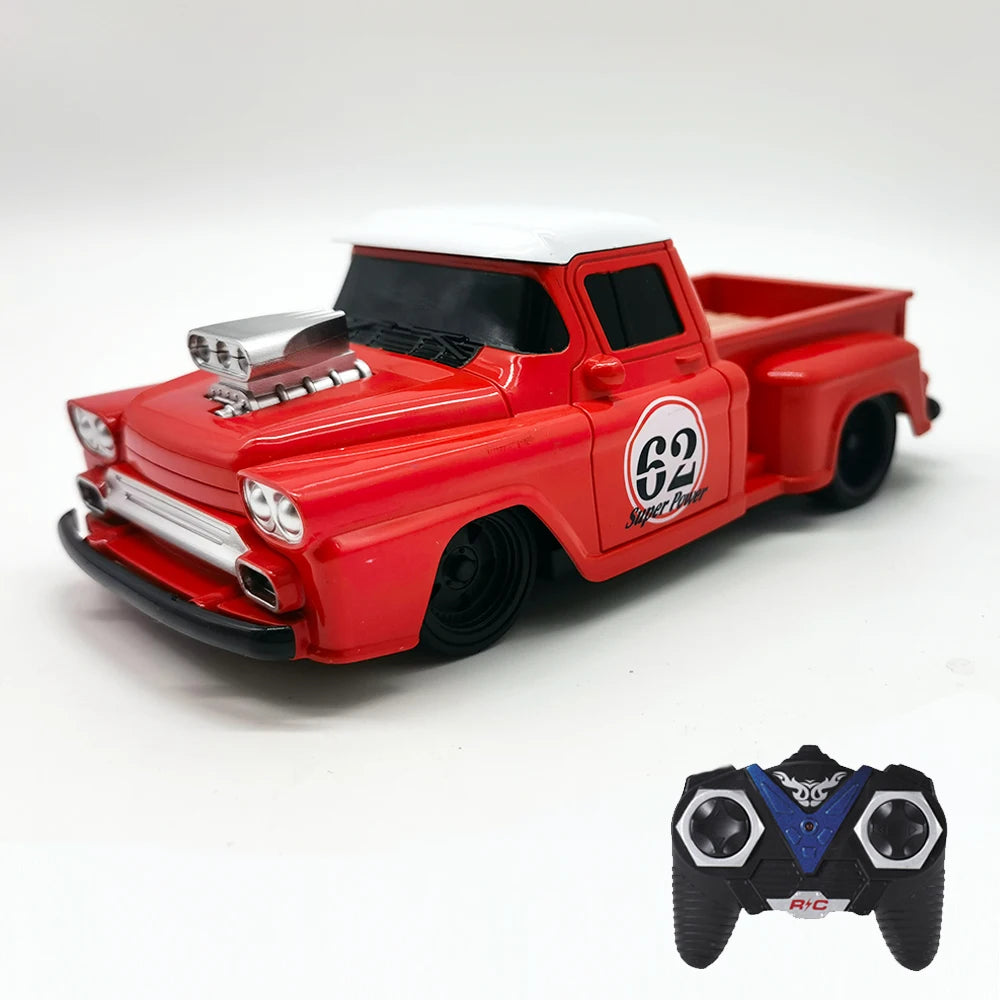 Retro Chevy Ford RC Car Toys 1/24 Pickup Model 4 Channel Radio Remote Control Vehicle Flashing Light Top Speed Car Birthday Gift