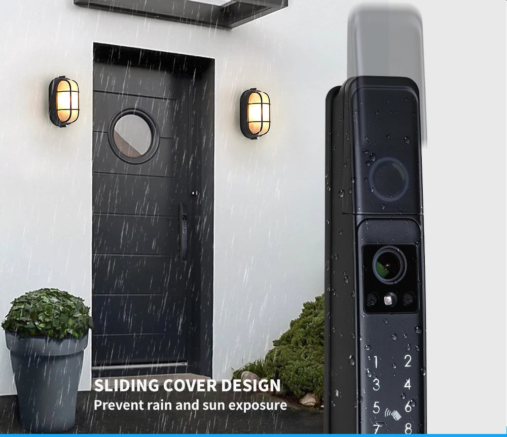Smart Slim All Automatic Waterproof  3D Face Recognition Video Intercom Aluminum Door Lock