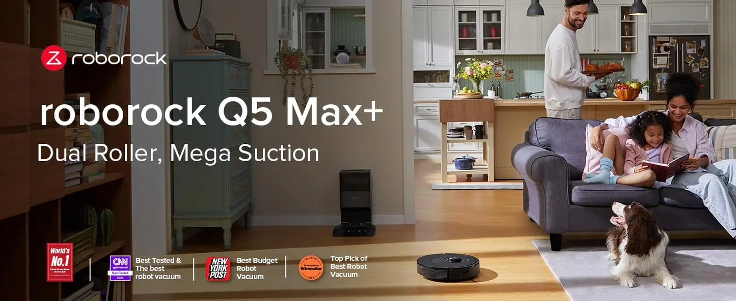 roborock Q5 Max+ Robot Vacuum with Self-Empty Dock, Upgraded from Q5+, 5500 Pa Suction, DuoRoller Brush