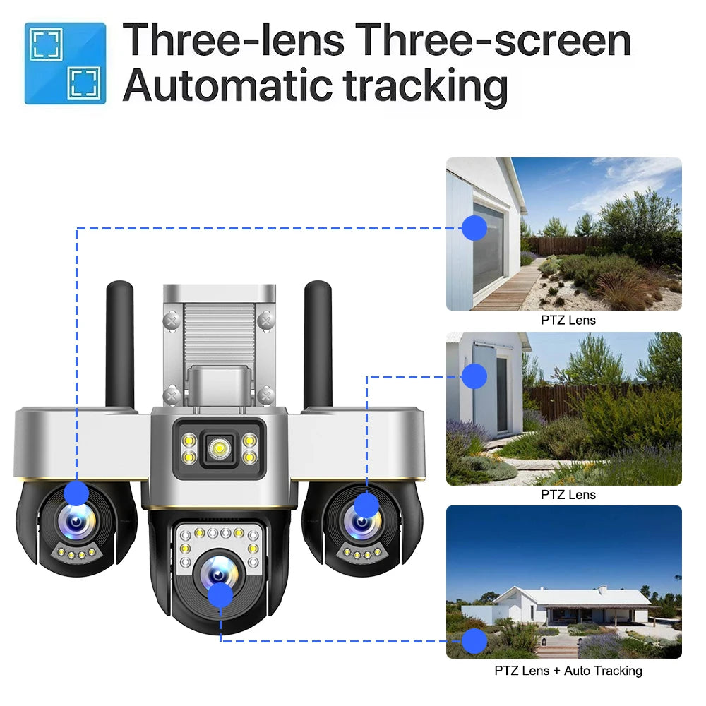 WiFi Security Cameras 3 PTZs IP Camera Outdoor Wireless CCTV Smart Home Protection Rotate Monitor Motion Detection Surveillance