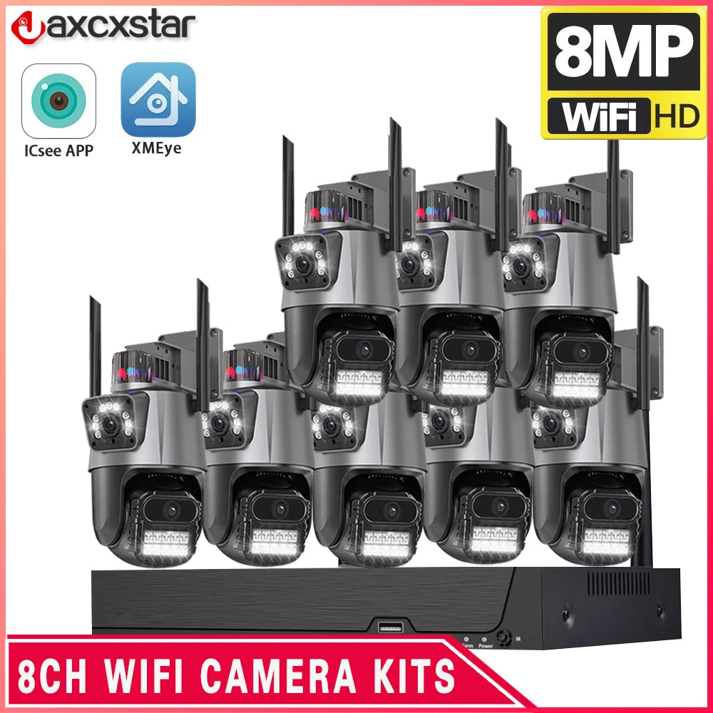 Wifi Surveillance Cameras System 8CH WIFI NVR 4K HD Waterproof Outdoor Wireless Security Camera Kit PTZ Two Way Audio ICSee APP