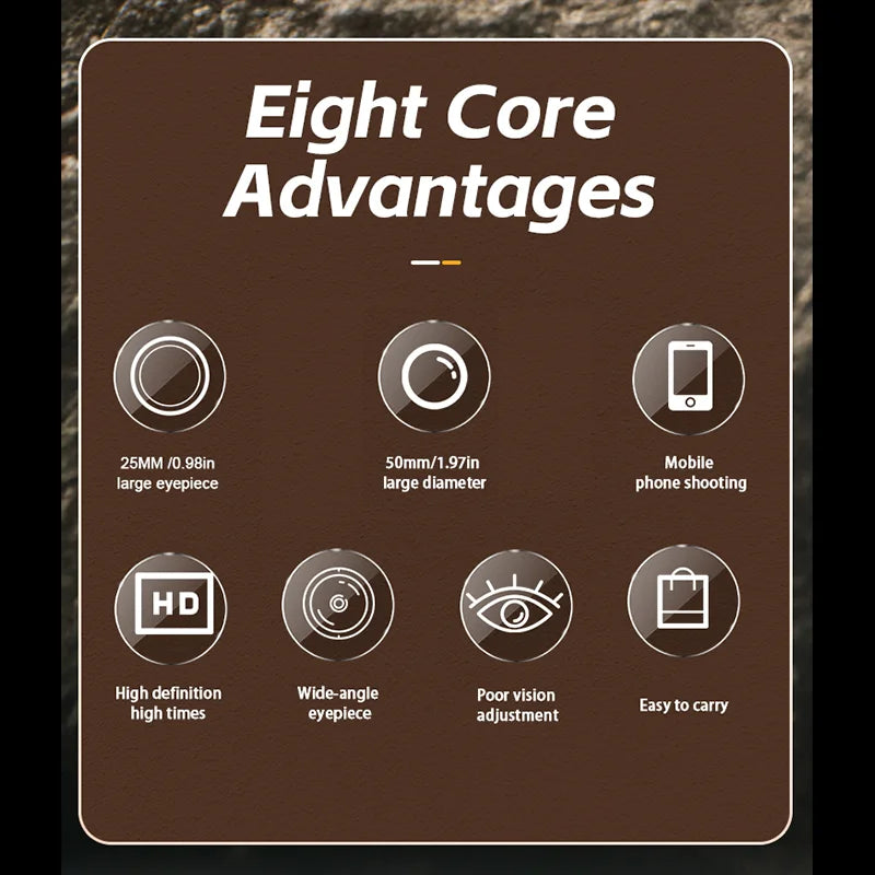 Bronze-colored high-definition 10x 10X50 binoculars, FCM broadband coated, 50MM large objective lens, 25MM large eyepiece