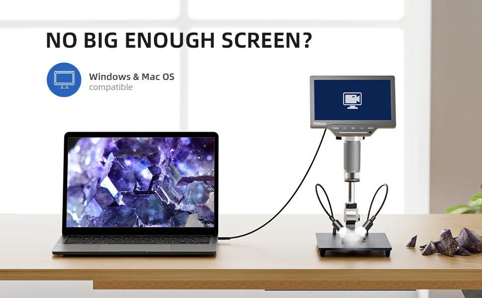 TOMLOV USB Digital Microscope 7 Inch Large Color LCD Screen Inspection DM201 SE 12MP 1-1200X Continuous Amplification Magnifier