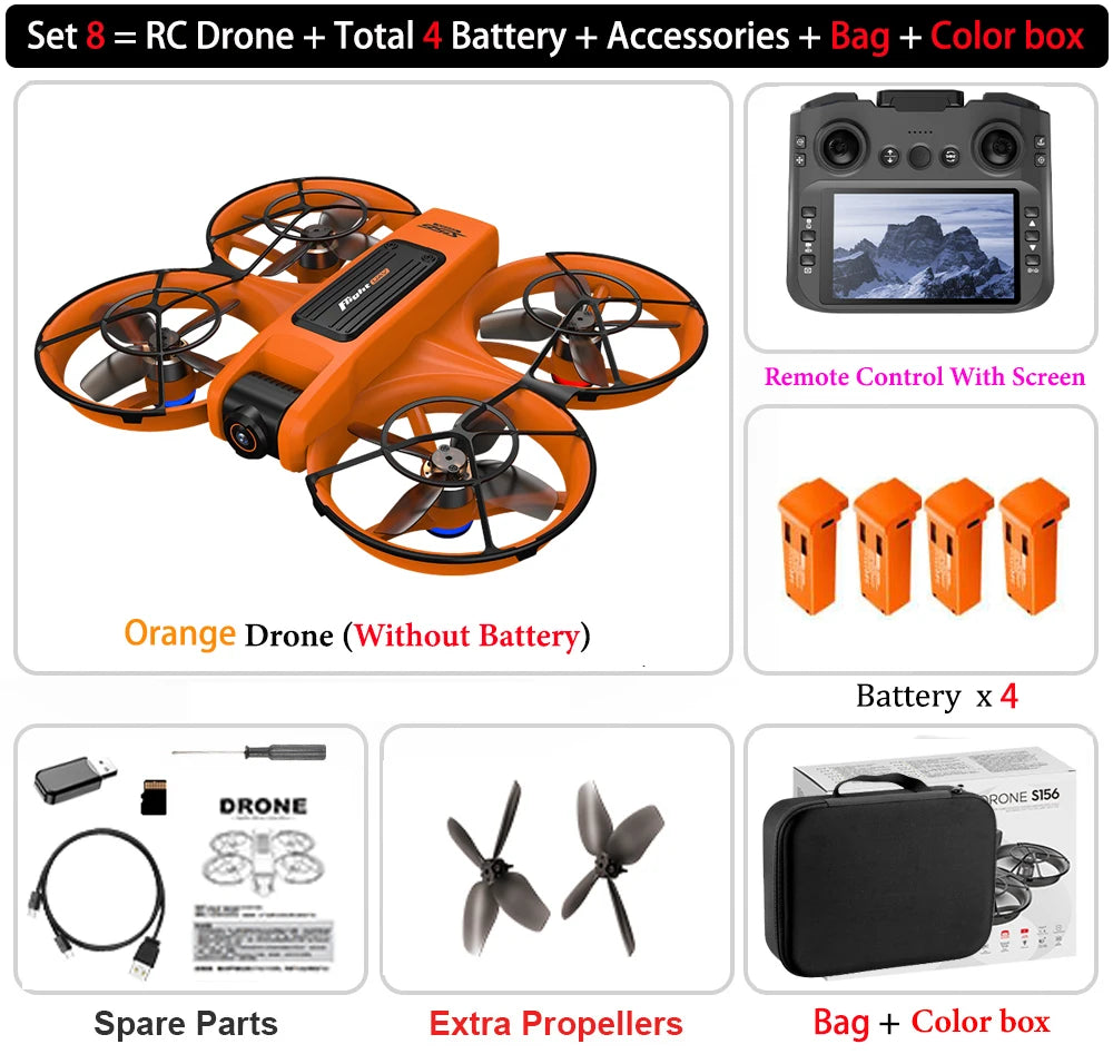 S156 Drone HD Dual-Camera Aerial PhotographyRemote Control with Screen Aircraft Optical Flow Hover Brushless RC Quadcopter Toy