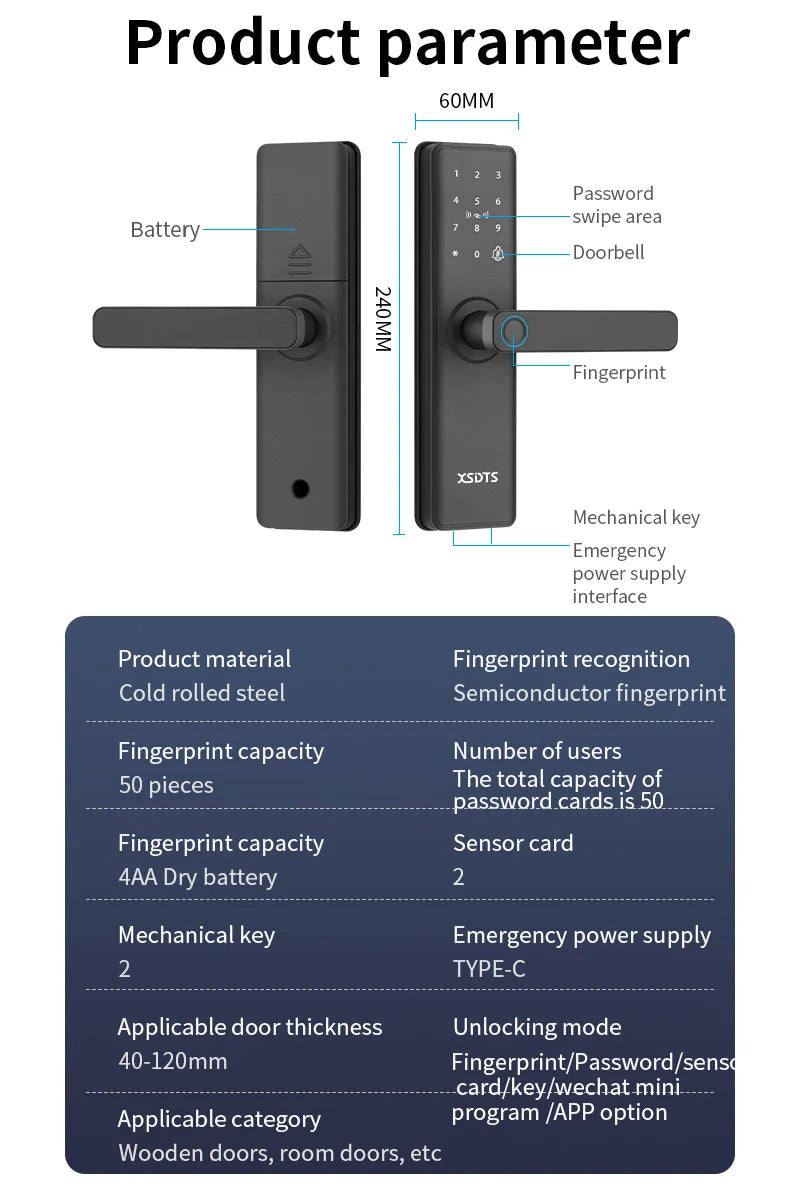 New Smart Door Lock With Tuya APP Digital Electronic Lock Smart Home Wooden Door Lock Biometric Fingerprint