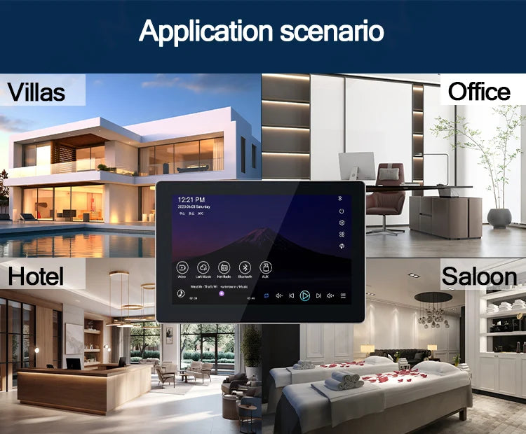 Smart home audio system 7 inch touch screen in wall amplifier WIFI Bluetooths sound music player ALEXA control panel Stereo Amp