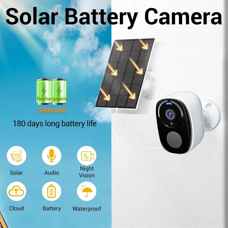 5MP Solar Security Camera 2.4G/5G WiFi Wireless Outdoor Color Night Vision Battery Powered Support PIR, Waterproof Two-Way Alexa