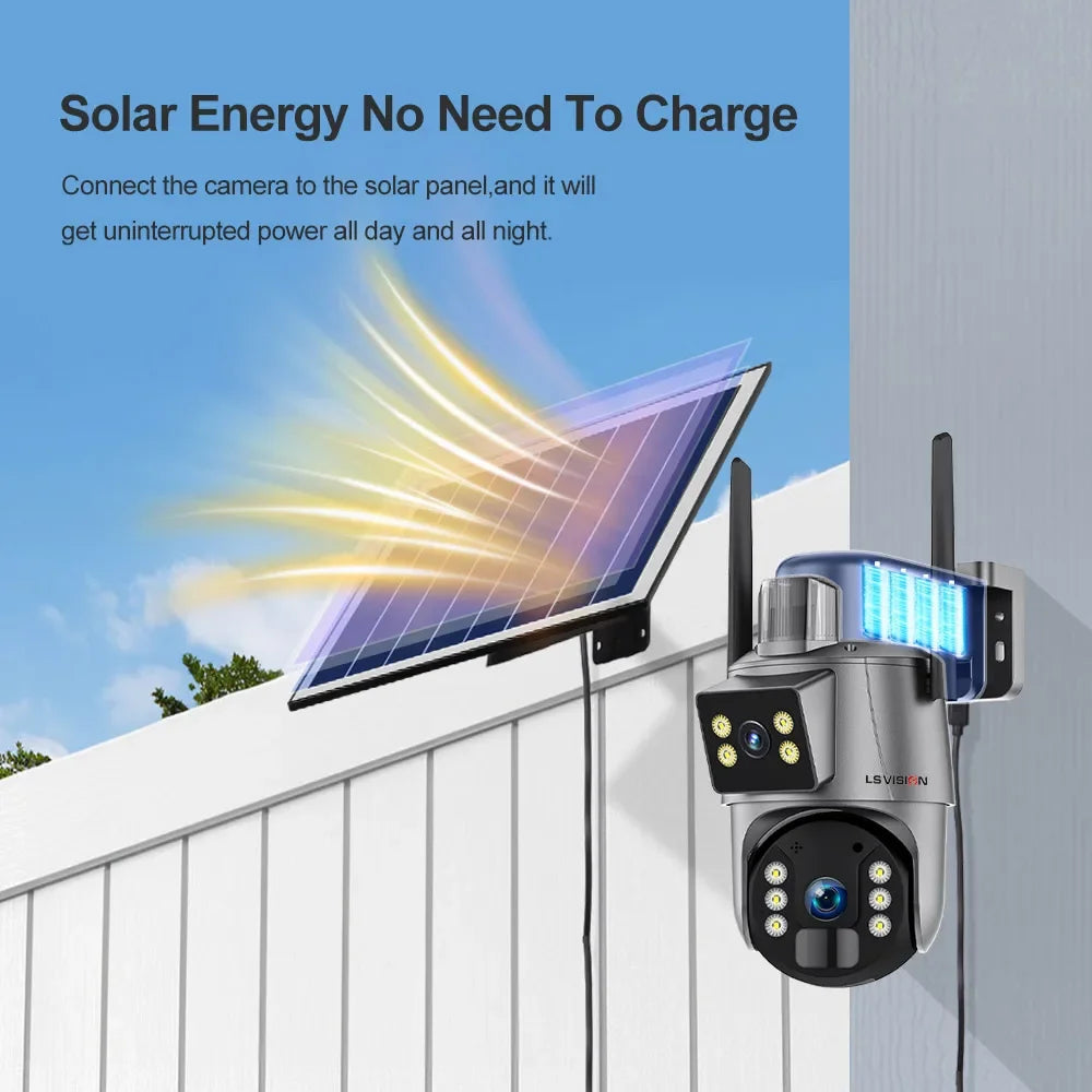 LS VISION Solar Security Camera 4G Wireless Outdoor Camera 4K 8MP Dual Screen 360° Surveillance  Wi-Fi Waterproof  PIR Cam UBOX