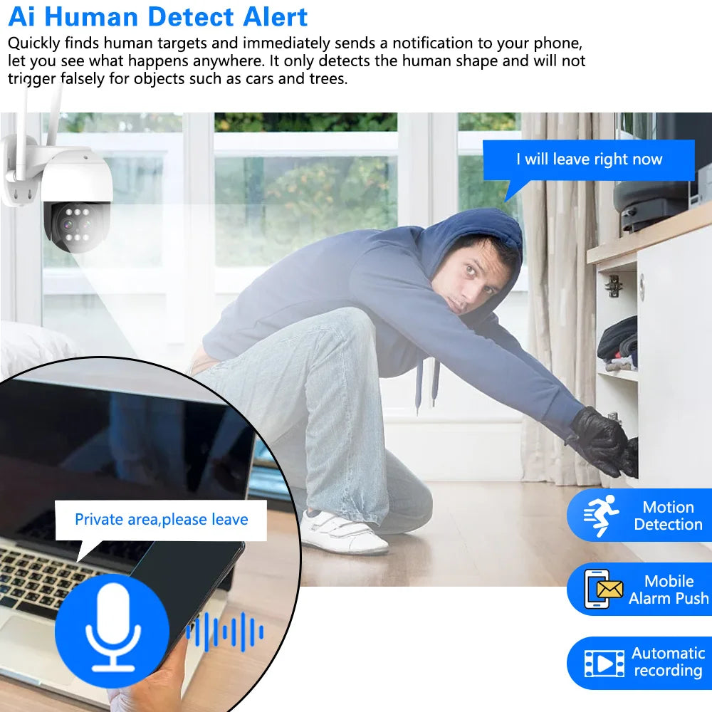 4K 8MP WiFi Security Camera System Kit Wireless CCTV System 10CH NVR Outdoor PTZ Two-Way Audio Video Surveillance Cameras P2P