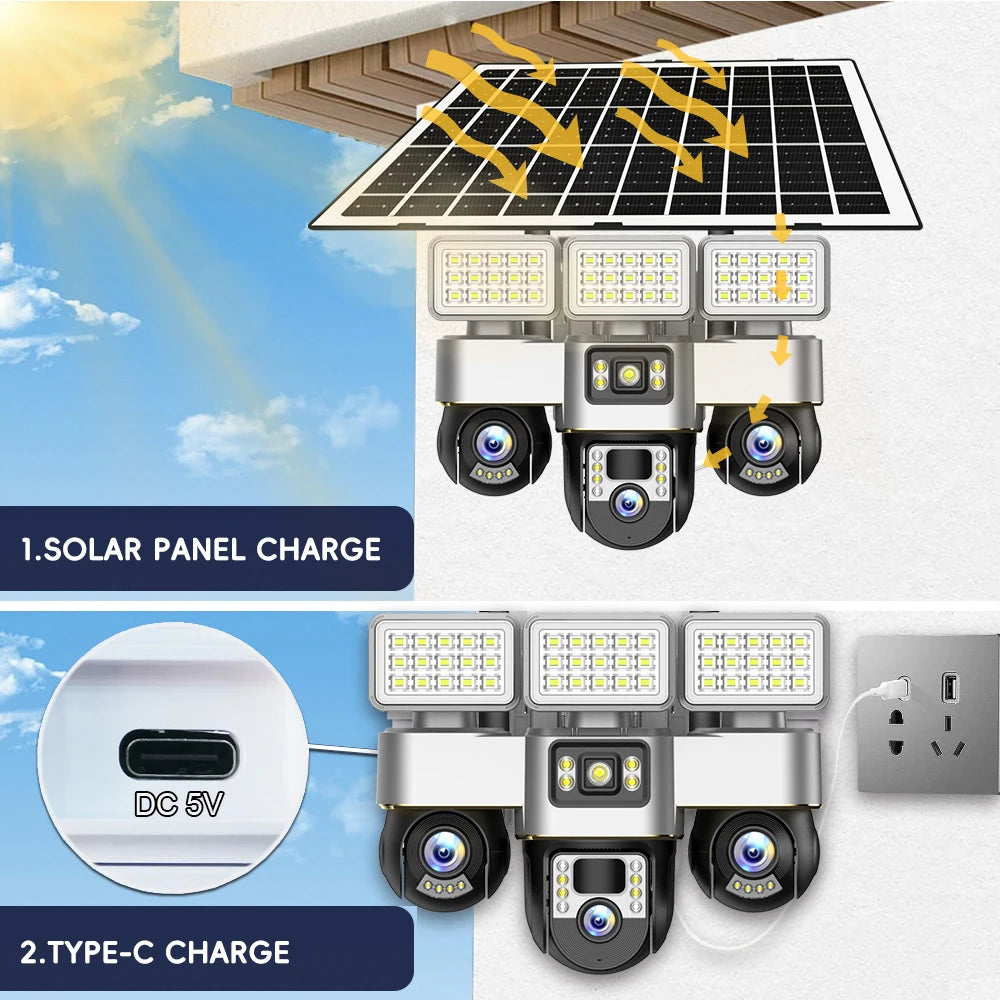 Solar Cameras 4G 15MP Three PTZs Len PIR Human Tracking Security CCTV Surveillance IP Camera PTZs control Wifi security cameras