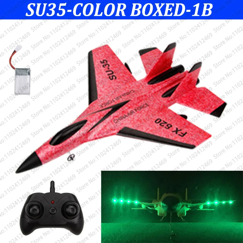 FX620 RC Plane 2.4G With LED Lights Aircraft Remote Control Flying Model Glider Airplane SU-35 EPP Foam Toys For Children Gift