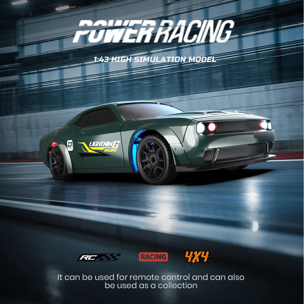 1/43 RC Cars LED Light 2.4G Radio Remote Control Sports Cars For Children Racing High Speed Drive Vehicle Drifts Boys Girls Toys