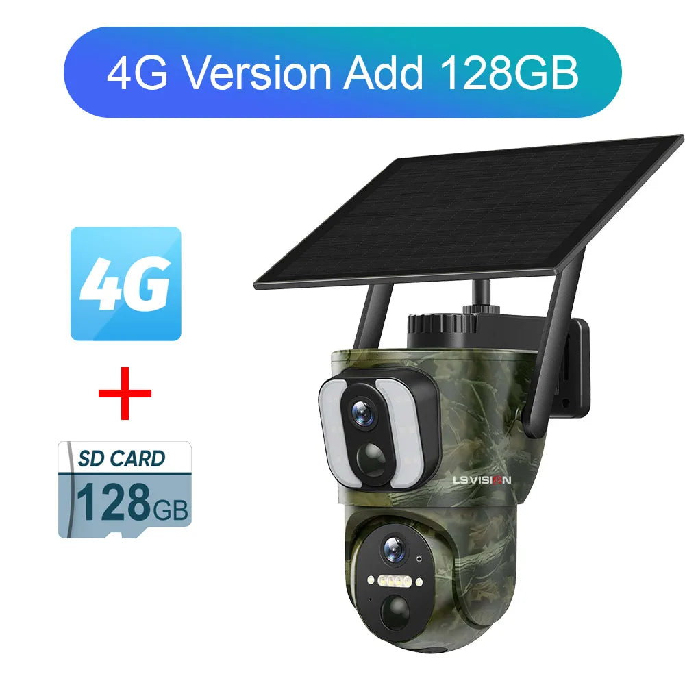 LS VISION 8MP Dual Screen Solar Security Camera Outdoor 4K 4G/WiFi PTZ Dual PIR Detection 2-Way Talk Waterproof Wildlife Cameras