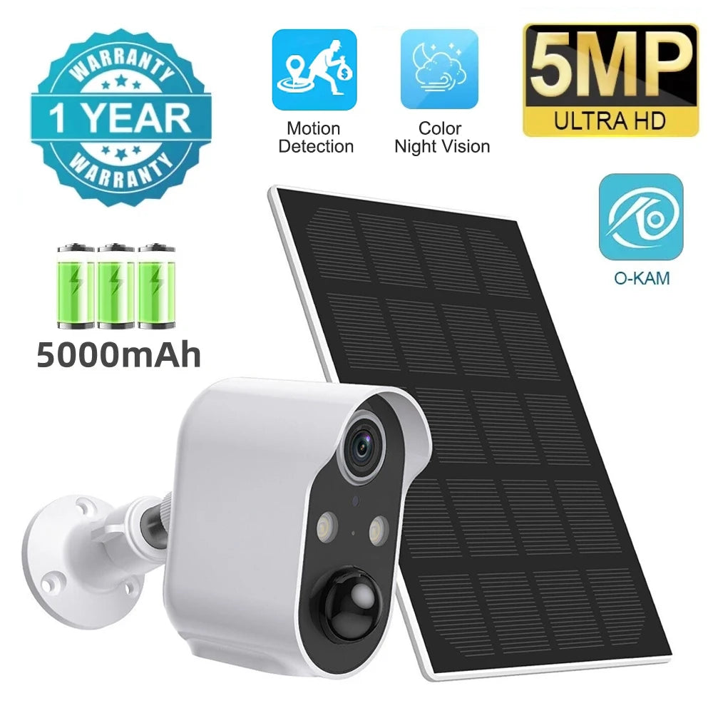 5MP WiFi Camera Security Protection Built In Battery/Solar Outdoor PIR Motion Detection Smart CCTV Video Surveillance Camcorder