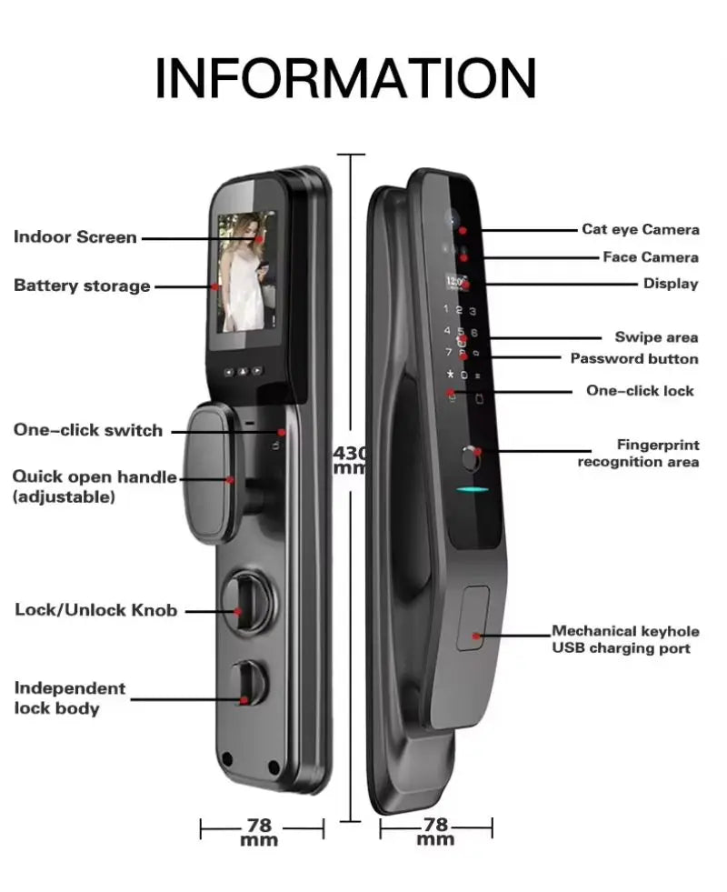 HX5 Smart Door Lock 3D Face Recognition Smart Home Door Lock WiFi Digital Electronic Lock Wifi Camera Rfid Card Works With tuya