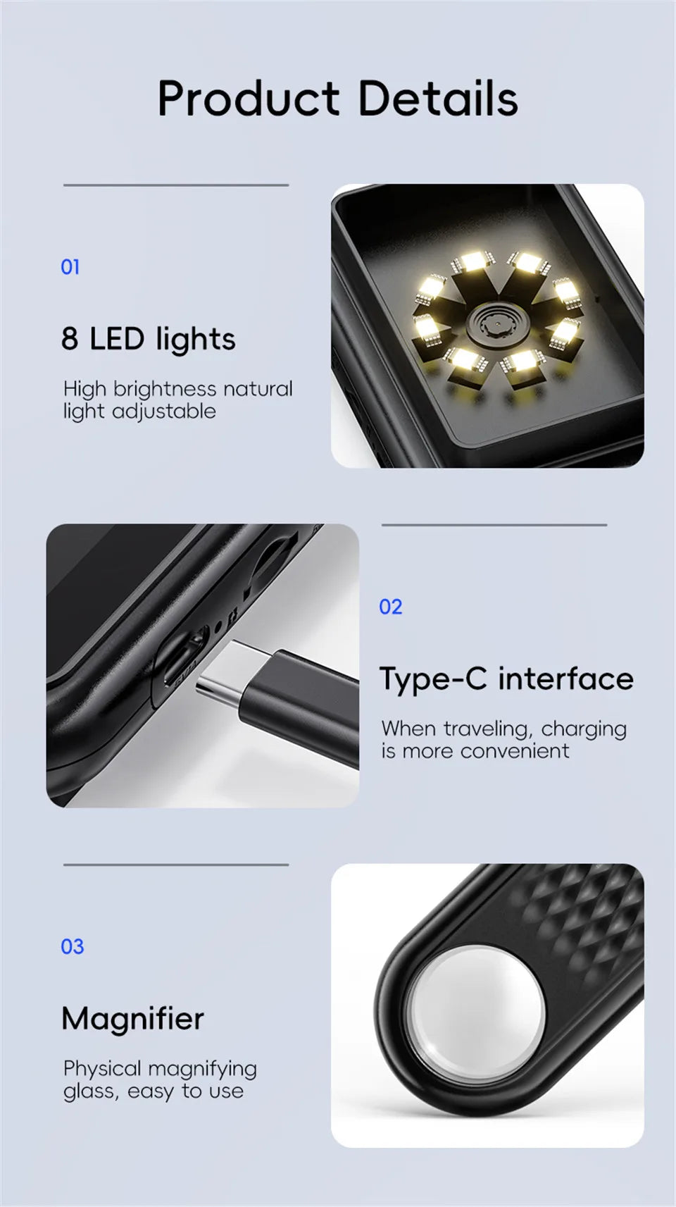 500X Digital Microscope 3-inch IPS Handheld Microscope Magnifier 2 Megapixel Magnifying Glass with 8Leds for Electronics Repair