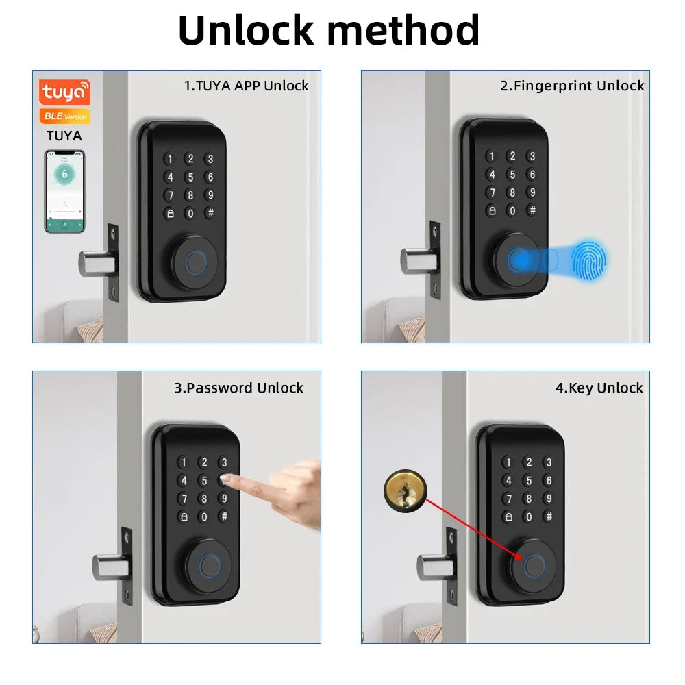 CDOK DS02 Tuya Smart Fingerprint Deadbolt Lock with Latch/Door Sensor Auto Lock Key/Password/ Tuya Smartlife APP Unlock