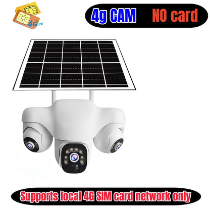 Home Security 4G IP Solar Camera Triple Screen 360°PTZ 10x Zoom CCTV 15MP Wireless Surveillance Security Protection IP Camera