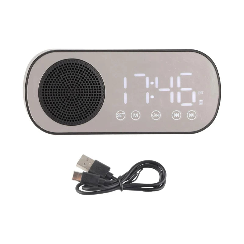 Alarm Clock Bluetooth Speaker, Digital Alarm Clock Radio with LED Mirror Display, Loud Alarm Clock for Heavy Sleepers