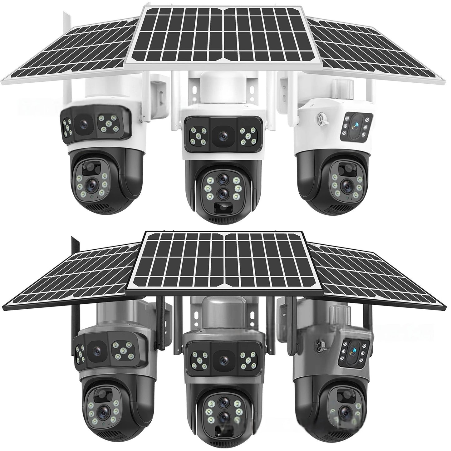 Wireless outdoor solar security camera, 1080P HD night vision 3 lens dual picture, IP65 waterproof, wireless monitor