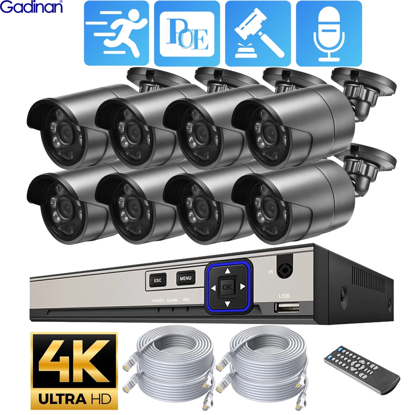 CCTV Security Camera System H.265 4K Audio Record IP66 Outdoor Waterproof 8MP IP Camera POE Video Surveillance Kit Onvif XMEYE