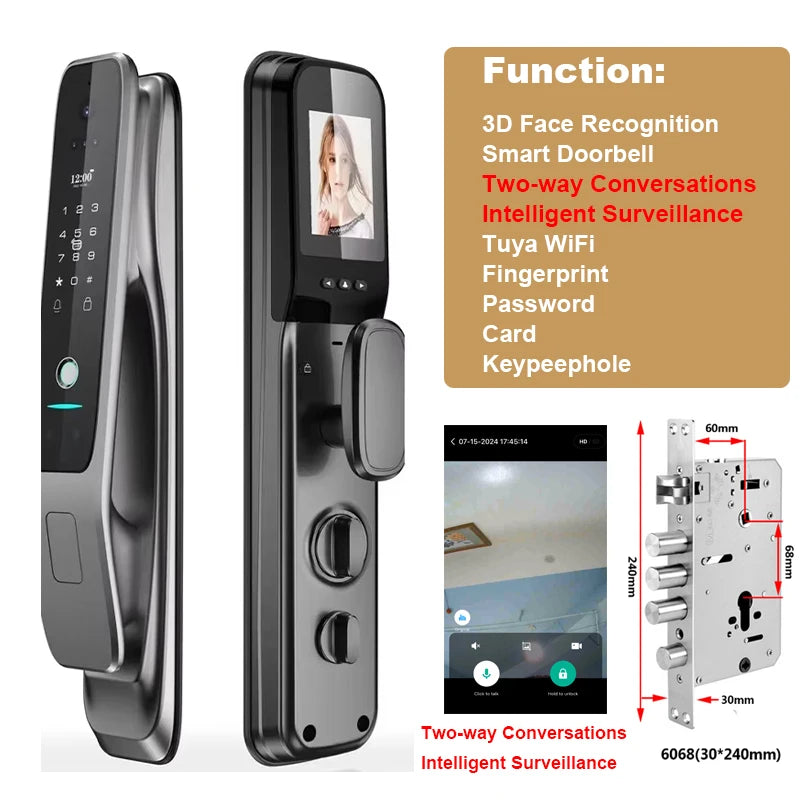 HX5 Smart Door Lock 3D Face Recognition Smart Home Door Lock WiFi Digital Electronic Lock Wifi Camera Rfid Card Works With tuya