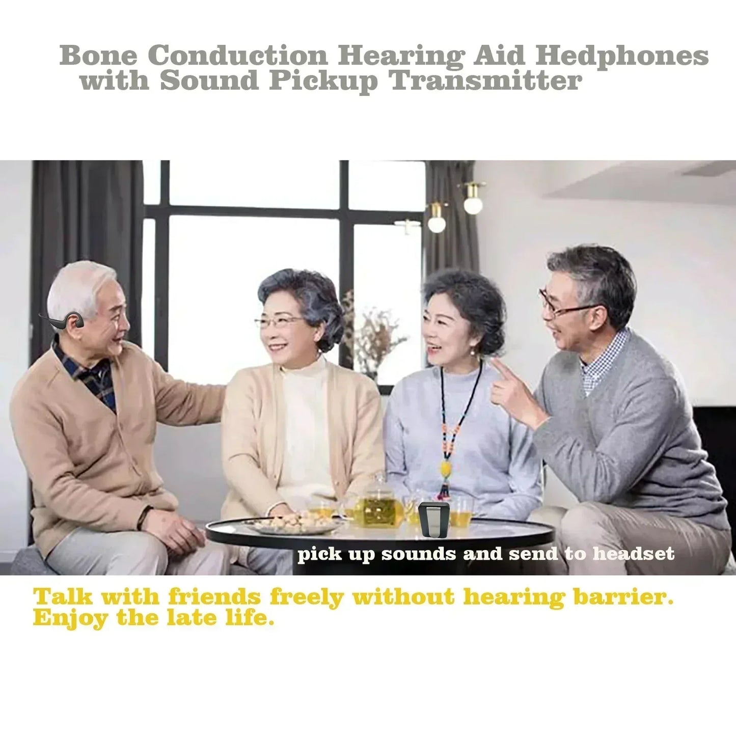Hearing Aid Bone Conduction Headphones Wireless TV Listening Headset Hearing Amplifier for Seniors Elderly Hearing Loss