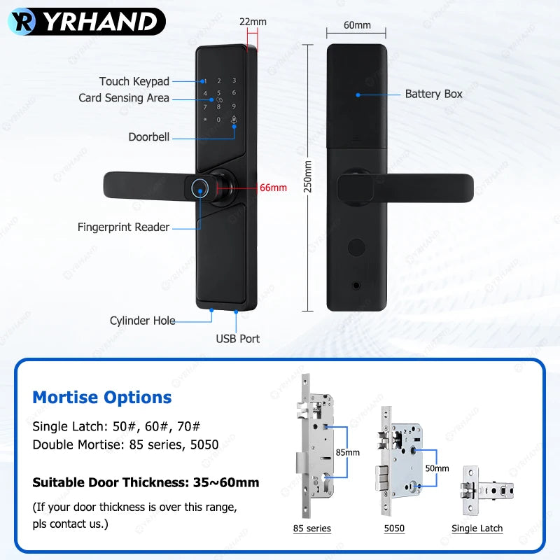 9 languages Smart Electronic Door Lock with Biometric Fingerprint  Interface Tuya Wifi Compatible Home Security