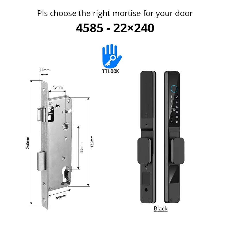 Waterproof Sliding Door Smart Lock TTLock App Alexa Fingerprint Digital Code RFID Card Anti-Lock Aluminum Glass Electronic Lock